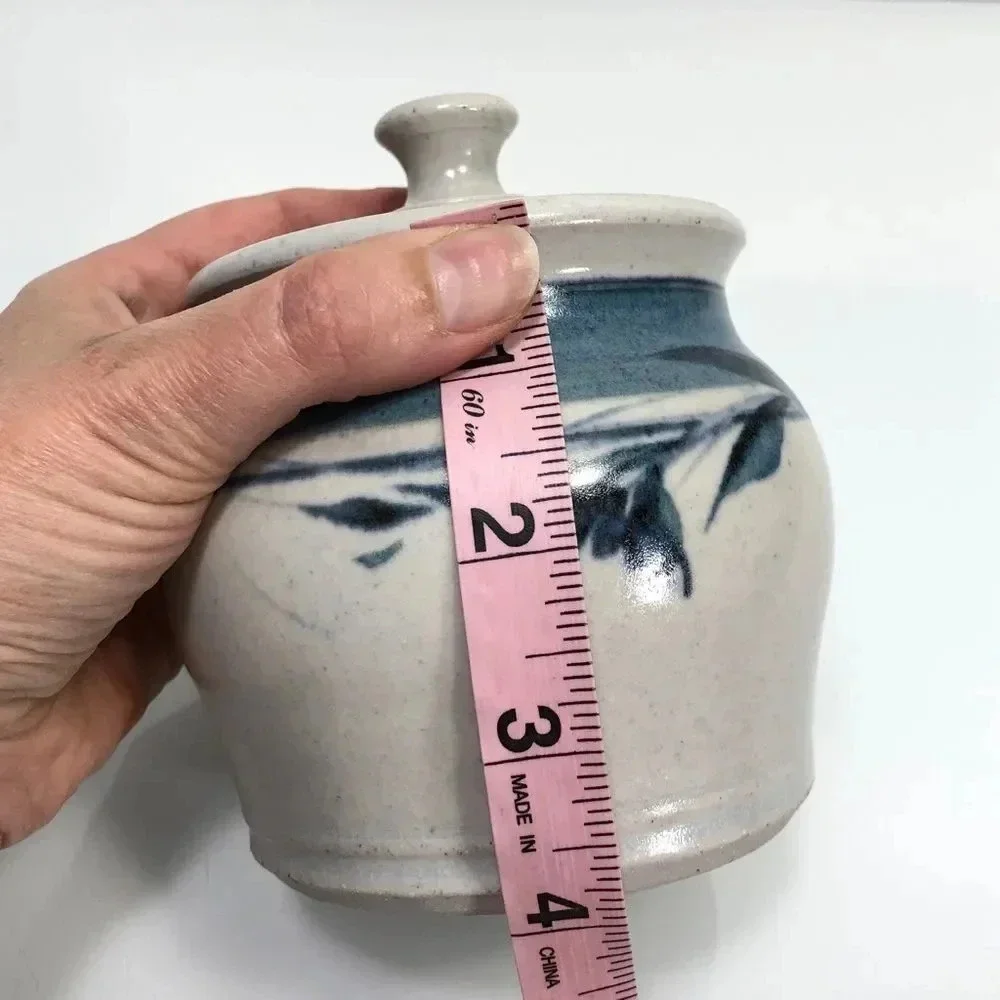 Handmade Signed Floral Motif Studio Pottery Lidded Jar